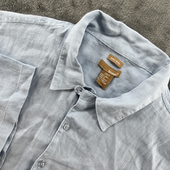 Bruno Other - Bruno Men 2XLT Casual Button-Up Pure Linen Shirt Blue Short Sleeve Pocket Casual